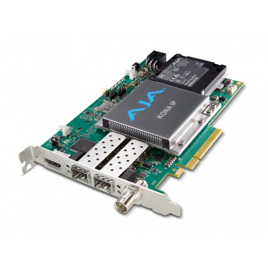 AJA KONA IP – IP Video/Audio I/O card. 8-lane PCIe 2.0, 2 x 10 GigE SFP cages, HDMI monitoring output, Reference/LTC input