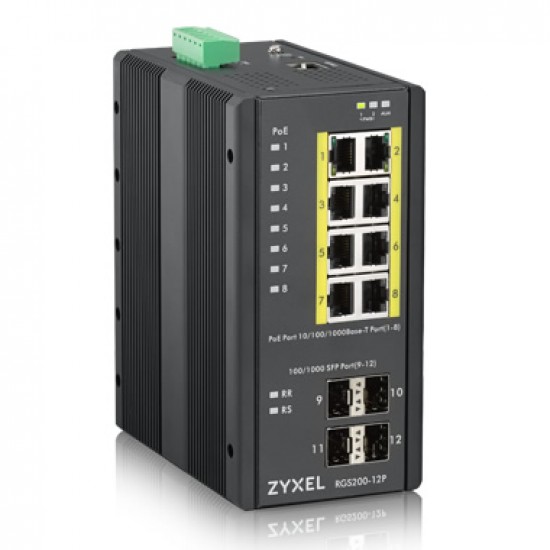 ZYXEL RGS200-12P 8x10/100/1000+4 SFP YÖNETİLEBİLİR POE ENDÜSTRİYEL SWITCH